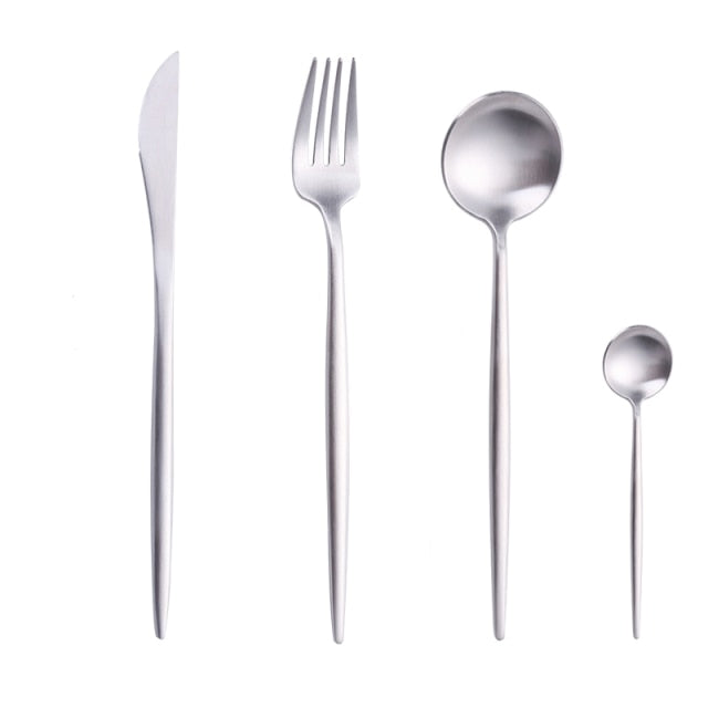 Nolan 24 Piece Cutlery Set Matte Silver Sukio Studio